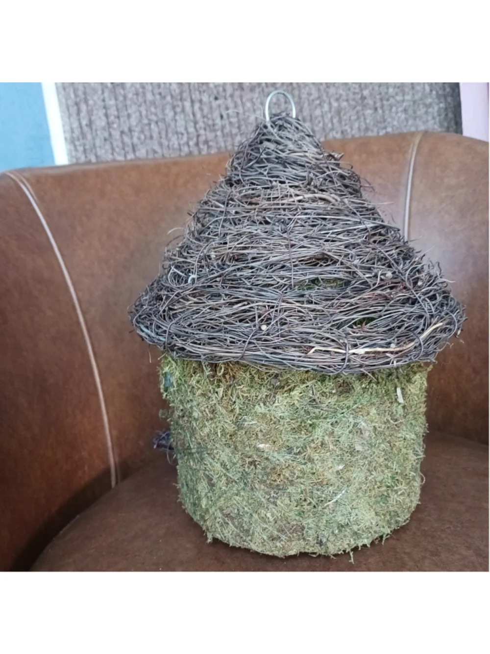 Super Moss Bungalow Woven Hanging Birdhouse On Chain 11x10 Cottage Core Whimsica